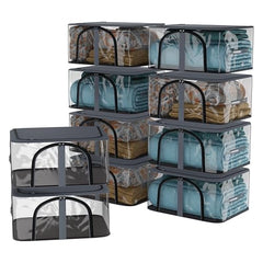 Kuber Industries Pack of 3 PVC Transparent Underbed Storage Bag | Multi-Purpose Garments Bag for Clothes-Toy | Wardrobe Bag with Handle | U Zip | Black