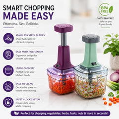 MAGIC SPOON Hand Push Chopper 1000ML, Vegetable & Onion Chopper with 4 Stainless Steel Blades, Manual Food Chopper for Garlic, Chilli, Dry Fruits, Nuts Cutter & Salad Preparation for Kitchen, Pista