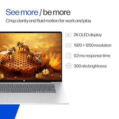 HP Smartchoice Omnibook 5 OLED (Previously Pavilion), Snapdragon X Processor 45 Tops (16GB LPDDR5x,1TB SSD) 2K,16''/40.6cm, Win11, Office24, Silver, 1.59kg, fb0001QU, Multi-Day Battery AI Laptop