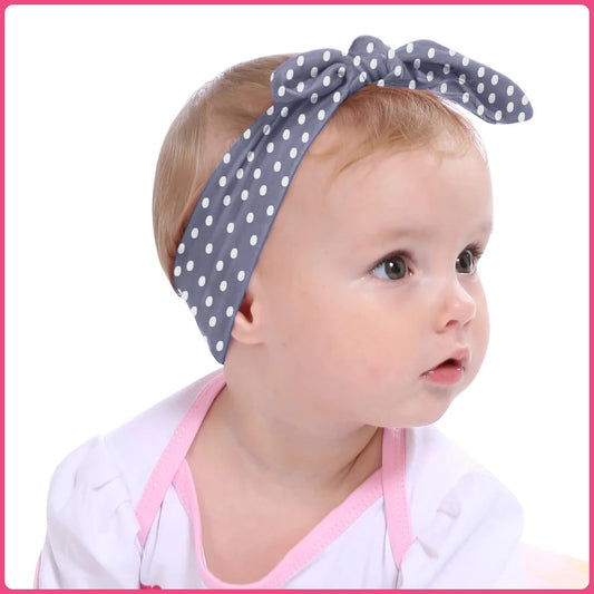 SYGA 3 Pcs Baby Headband Cotton Bow Stretchable Hairband for Newborn Infant Toddlers Kids 0-3 Year- Dotted Blue