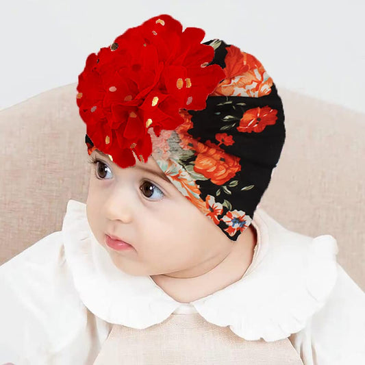 SYGA Baby Turban Hat, Toddler Beanie Cap Infant Hat 6 Month-4 Years Cotton Floral Baby Cap Headwear Unisex with Big Flower Soft Cute Hat