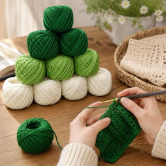 Crochet Cotton Thread Yarn Combo, 10 Rolls for Knitting, Crochet, Embroidery and Craft Making, Soft Decorative Thread for Handmade DIY Projects, Yellow & Green