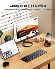 Samsers Foldable Bluetooth Keyboard with Numeric Keypad,Full-Size Wireless Folding Keyboard with PU Leather, Portable Travel Keyboard for iOS Android Windows Mac OS, Support 3 Device(BT5.1 x 3)-Black