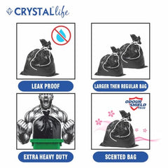 Crystal Scented Garbage Bags Black, Medium 19x22 Inches, 120 Bags | Jasmine Scented, 30 Pcs/Roll x 4, Tie-String, Wet & Dry Waste