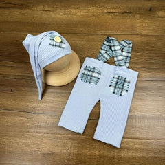 MOMISY Newborn Baby Photography Prop Outfits Solid Suspender with Cap Photo Shoot Costume for 0-6 Months (Sky Blue, 0-6 Month)