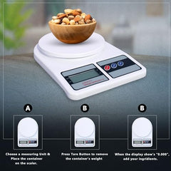 GLUN® SF-400 Digital Kitchen Weighing Scale, 10 Kg Capacity, LCD Display Food Scale for Cooking, Baking, Meal Prep & Kitchen Use, White