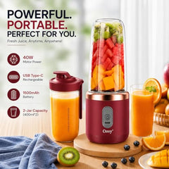 Juicer for Home ^ Lacossi Juicer Mixer Grinder with 1500mAh Battery, 6 Blades 3Gears Fast Blending, 2-Jar Capacity (400ml*2) | 40 Watts Bullet Rechargeable Portable Personal Juicer