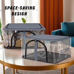 Kuber Industries Pack of 3 PVC Transparent Underbed Storage Bag | Multi-Purpose Garments Bag for Clothes-Toy | Wardrobe Bag with Handle | U Zip | Black