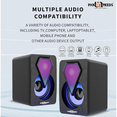 Pick Ur Needs RGB Multimedia Speakers High Bass USB Powered Desktop Speakers with Dynamic LED Lights Wired Speakers for PC, Laptop & Gaming