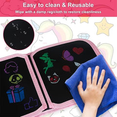 Erasable Doodle Book Set for Kids, Reusable Magic Drawing Book with Watercolor Pens, Road Trip Car Game Writing and Painting Set for Boys and Girls (Pink)
