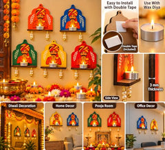 Wooden Jharokha Wall Hanging Tea Light Holder – Traditional Diya Stand & Floating Shelf for Pooja Room, Living Room, Balcony & Temple Décor | Diwali Decoration Items for Home & Main Door (WJH-11)