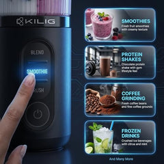 Kilig Vortex Blitz Portable Blender, Sip-Ready Jar Design, 470ml BPA-Free, USB-C Rechargeable, 3 Modes (Blend, Smoothie, Crush), 6 Blade system