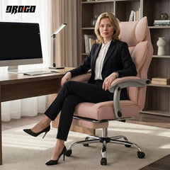 DROGO Emperium Office Chair for Work from Home 400LBS | Ergonomic Executive Boss Chair with PU Leather,High Back, Spacious Cushion Seat & Pumping Lumbar Support | Premium Metal Base & Footrest (White)
