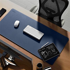 V-CUBE DESIGNS Premium Vegan Leather Desk Mat 90X45cm 2.4mm Thick&Padded|Laptop Mat/Extended Mouse Pad/Stitched, Reversible, Sturdy Deskspread with High Tear/Peel Strength|Anti-Slip,Splash-Proof|Blue