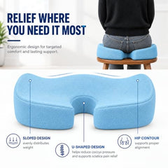Grin Health Orthopedic Coccyx Seat Cushion | Memory Foam Ergonomic Seat for Tailbone Coccyx Support, Hip, Tailbone, Sciatica & Backpain Relief for Office Chair, Car Seat, Upto 100kg (Black)