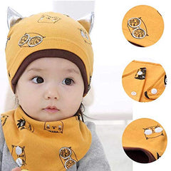 SYGA Winter Warm Baby Knitted Printed Hat with Triangle Scarf,Fetal Hat Newborn Baby Cap for 6-18 Month - Yellow