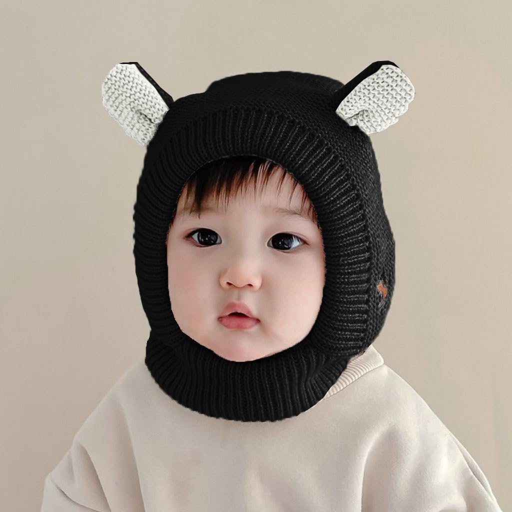 SYGA Winter Warm Ear Protection Knitted Woolen Unisex Baby Hat (2-6 Year) Black