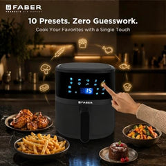 Faber 4L 1350W Digital Air Fryer | Fry, Bake, Roast | 85% Less Oil, 200°C Swirl Heating Technology |10-Preset Menu|Touch Control Interface| Auto Shut-Off |2 Yrs Comprehensive Warranty|Black