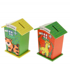 SYGA 1 Piece Small Animal Cartoon Wooden House Money Coin Saving Box Piggy Bank Children Gifts(Random)
