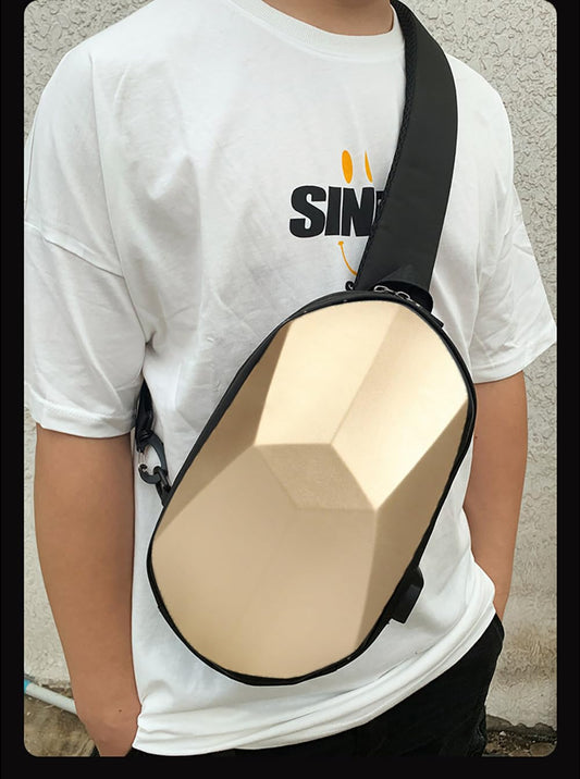 SYGA Chest Bag Men And Women Messenger Bag Hard Shell Shoulder Bag Satchel Riding Bag With USB Headphone Port (BLACK)