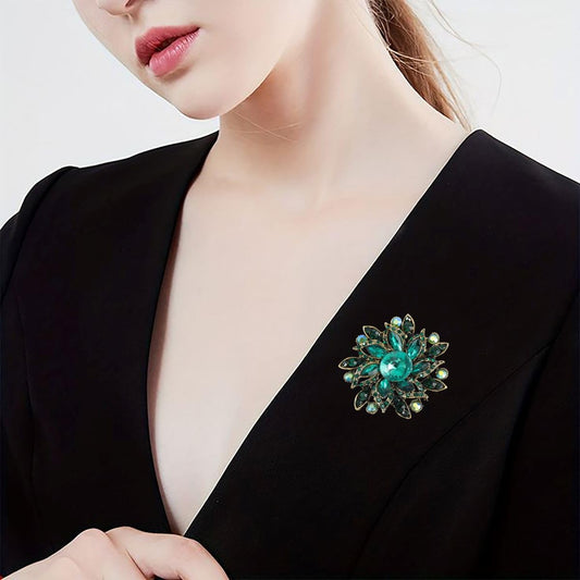 SYGA Brooch Pin Fashion Crystal Rhinestone Jewellery Pin Vintage Clothing Accessories Decoration Full Diamond Flower Green Brooches For Women- S218