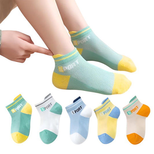 MOMISY 5 Pairs Girl Boys Tube Socks Toddlers Infant Solid Color Boat Spring and Autumn Socks Stretch Baby kids Sock (IN, Age, 3 Years, 5 Years, Sports)