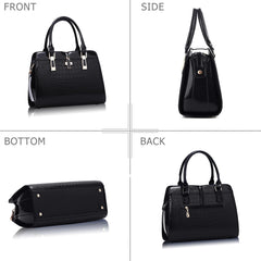 SYGA Leather Hand-Held Crocodile Pattern Women's Bag Single-Slant Handbag(BLACK)