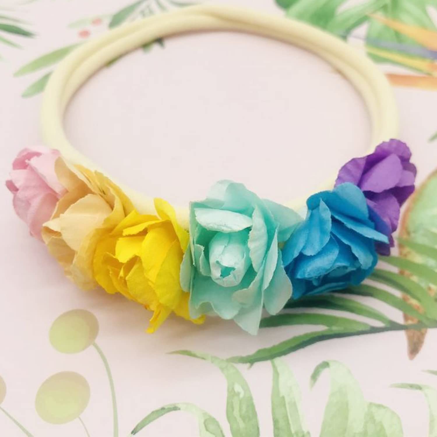 SYGA Baby Girls Headbands Soft Nylon ColourFul Flower Photo Props Strechable Hairbands Headband Newborn Infant Toddlers Kids - Rainbow