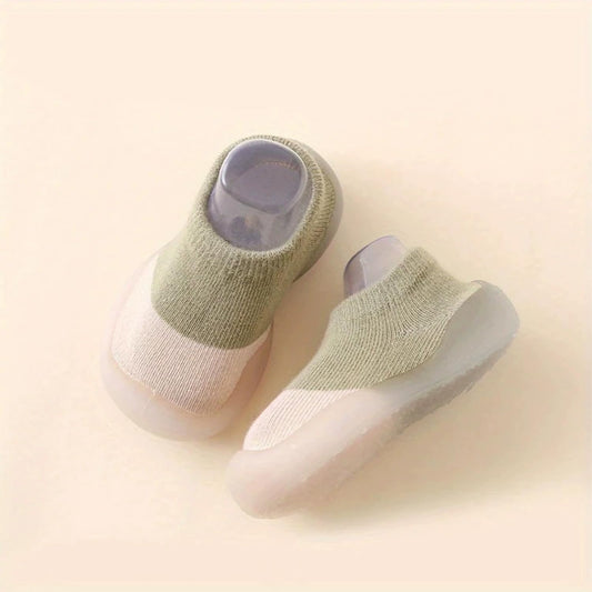 MOMISY Anti-Skid leather soled 2 Color Shoe Socks for Baby Boys and Baby Girls-12 to 24 months, Medium (Army Green, 12-24 Months)