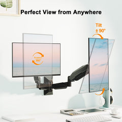 13-32" Monitor/LED TV, Gas Spring Wall Mount for 360 Degree Swivel & Tilt View (Dual Monitor Wall Arm)