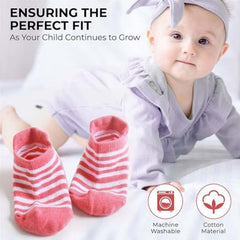 MOMISY Baby Girl Boys children Non Slip Socks Toddlers Infant Warm Cotton Stretch Crew Anti skid silicone dots striped -6 Pairs