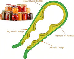 MOMISY 4 in 1 Creative Multifunction Gourd-Shaped Can Opener Kitchen Tool Grip Jar & Bottle Opener Rubber Design Fits Most of All Bottles Caps Premium Easy Grip (GreenYellow)