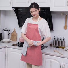 MOMISY Kitchen Cooking Apron with Pocket and 2 Stitched Towels Waterproof Adjustable Durable Stripe Kitchen Women Men Apron with Pockets Bib (Striped Red)