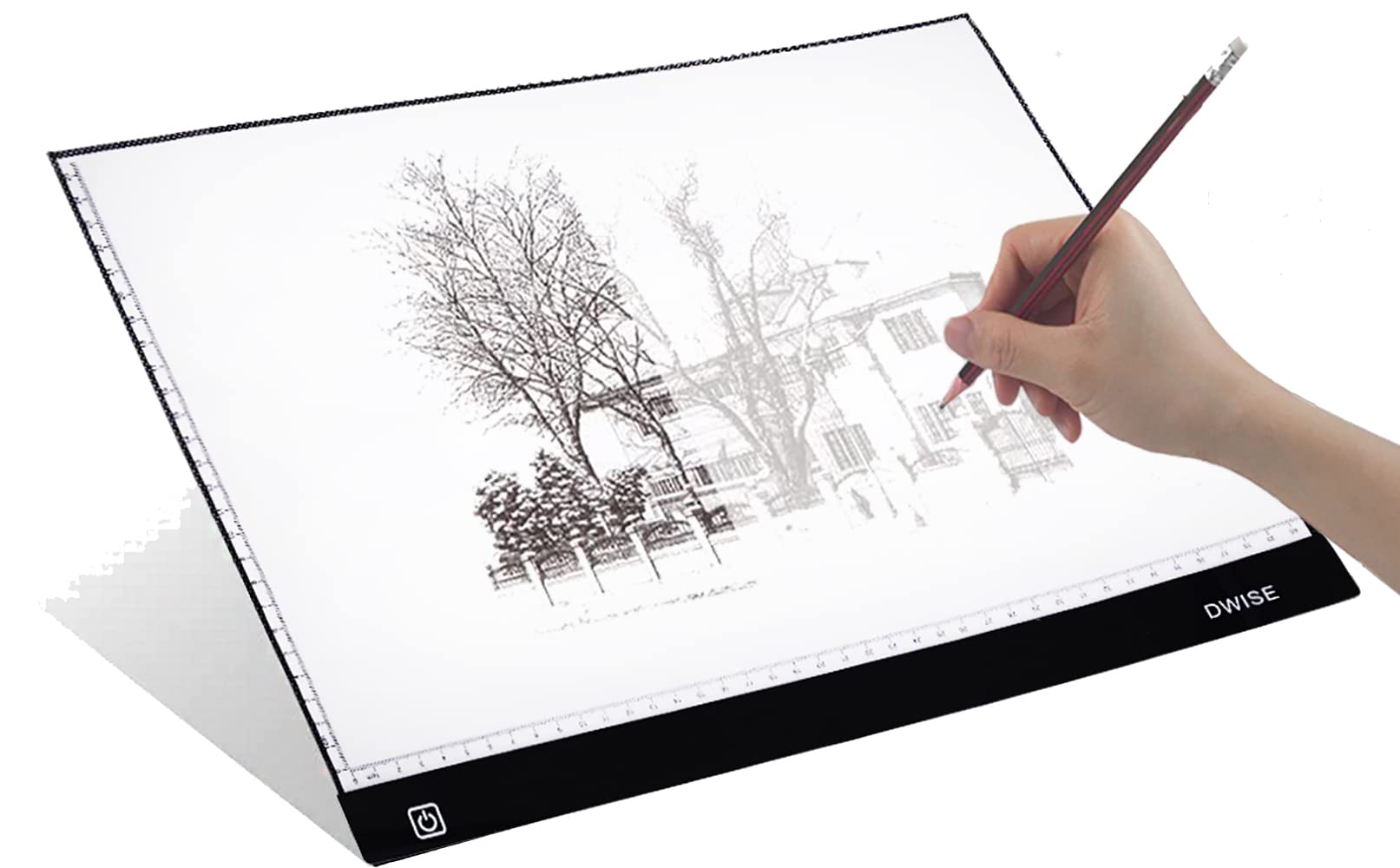 SYGA Dwise A3 Size LED Lighted Drawing Tracing Board with 3 Adjustable Brightness Touch Button with Scale Measurement, White & Black