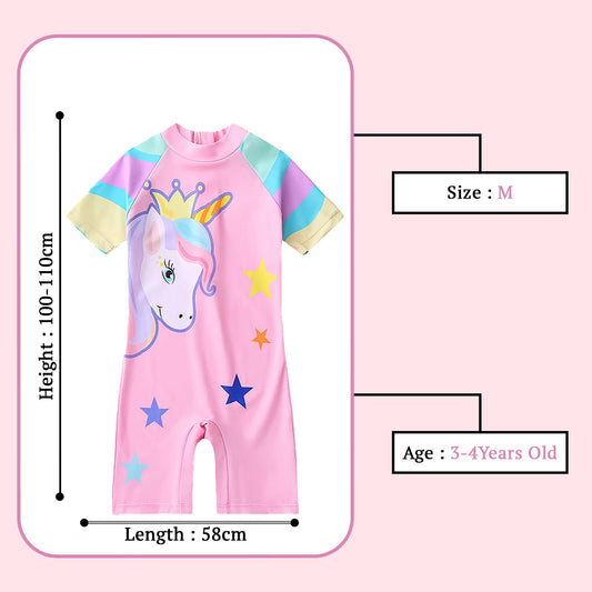 SYGA Children's Swimsuits for Boys and Girls Pink Crown Unicorn-M Size Perfect for Kids Age 3-4 Years Old (Pink)