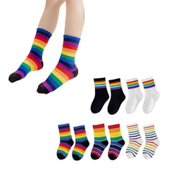 MOMISY 5 Pairs Girl Boys Tube Socks Toddlers Infant Solid Color Boat Spring and Autumn Socks Stretch Baby kids Sock (IN, Age, 3 Years, 5 Years, DarkRainbow)