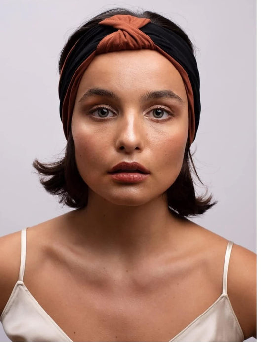MOMISY Knotted HeadBand for Women Cute Hair Hairband Fashion Turban Cross Knotted Hair Band Accessories for Women and Girls (Navy Brown)