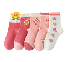 SYGA 5 Pairs Baby Girl Boy Socks, Toddlers Infant Cotton Warm Stretch Crew Length Socks With Flower Design, Suitable For Ages 1-3Years Old Baby, Multicolor