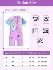 SYGA Children's Swimsuits for Girls Purple Crown Unicorn-M Size Perfect for Kids Age 3-4 Years Old (Purple)