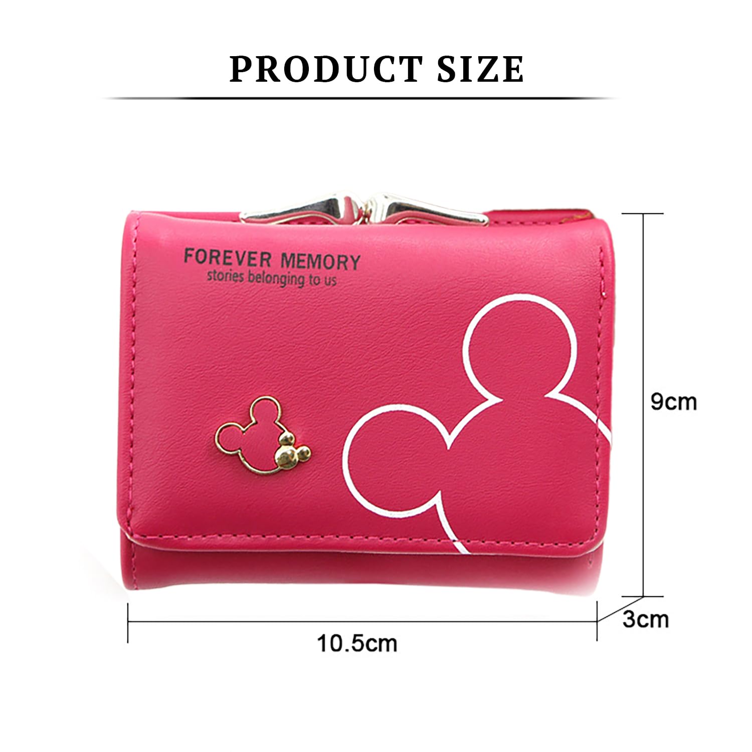 SYGA Women's Cute Mickey Mouse PU Leather Wallet with Iron Clip Stylish Card & Coin Purse(Rose Red)