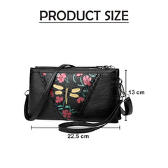 MOMISY Women Embroidery Crossbody Black Bag Small Shoulder Purse Soft Synthetic Leather Mobile Cell Phone Bag For Ladies (Dragonfly)