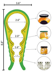MOMISY 4 in 1 Creative Multifunction Gourd-Shaped Can Opener Kitchen Tool Grip Jar & Bottle Opener Rubber Design Fits Most of All Bottles Caps Premium Easy Grip (GreenYellow)