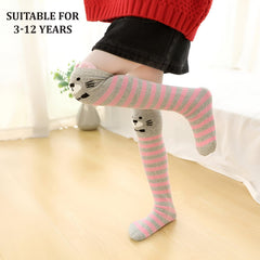 MOMISY Kids 1 Pair of Unisex Baby Spring Winter And Autumn Combed Cotton Long Tube Knee-High Socks, Size 3 to 12 Years, LightPInkGreyStripes
