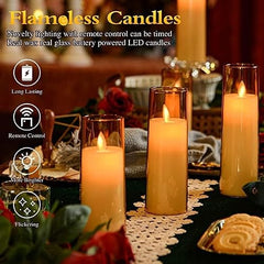 Flameless LED Pillar Candle Set of 2 | Acrylic Fiber Glass | Dancing Faux Wick | Remote Control with Battery Operated 3 AA | Home Décor & Gifting | 3" D x 6" H | Red