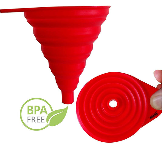 SYGA Red Silicone Funnel Set of 2 for Kitchen Retractable Silicone Oil Liquid Funnel Transfer Hopper