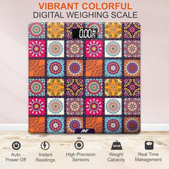 ANT Flora Mandala Digital Personal Weighing Scale for Body Weight | 180kg Capacity | 50g Accuracy | High Precision Strain Sensor | 4mm Tempered Glass | LCD Display | Auto On/Off | 40 Months Warranty