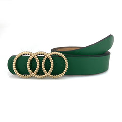 SYGA Women's PU Leather Belt Tripple O Ring Waist Belt Waist Size 25 Inch to 35 Inch, Green