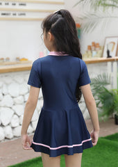 SYGA Cute Swimsuits for Little Princess Baby Girls XL-Size Perfect for GIrls Age 7-8 Years old (DarkBlue)