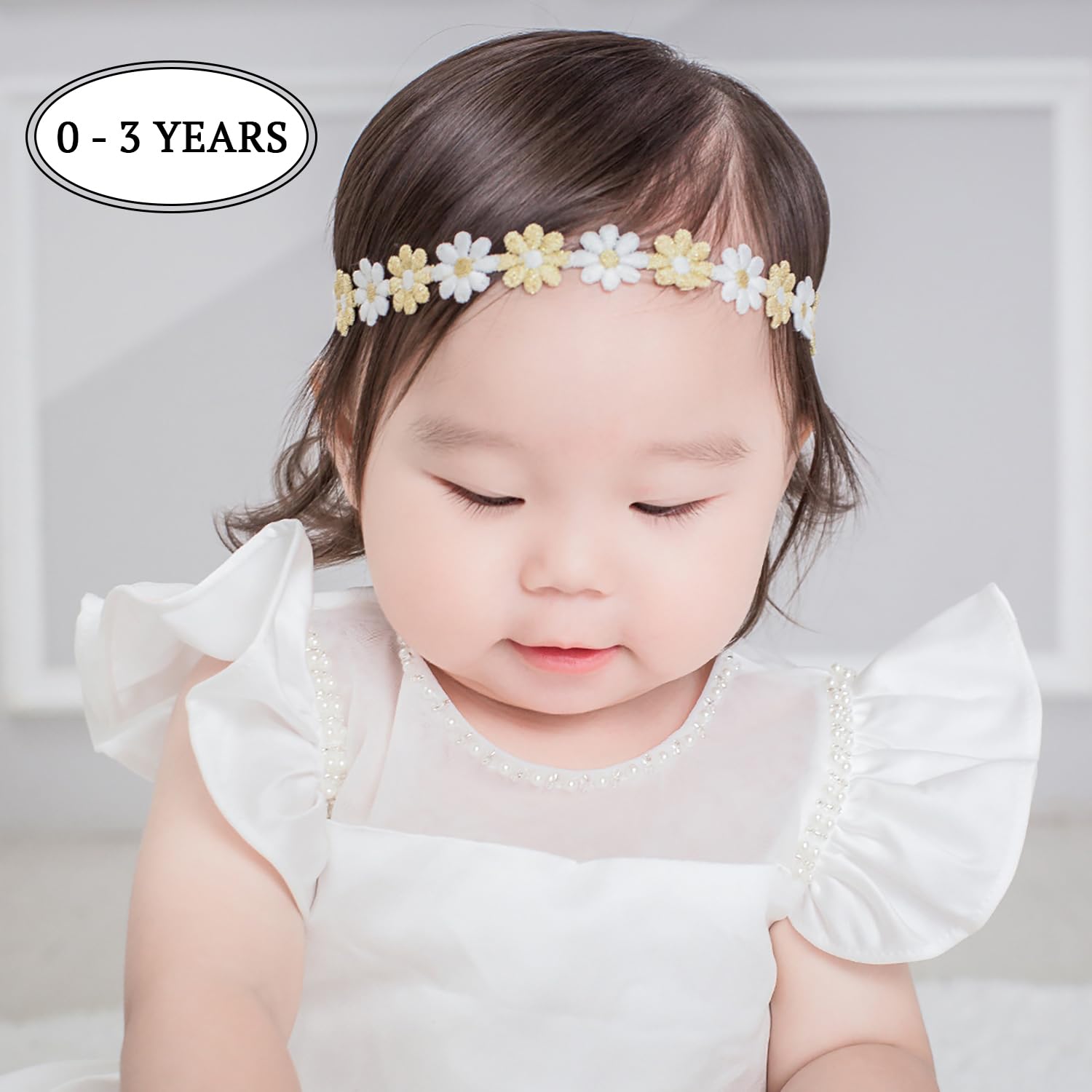 SYGA Baby Girl's Small Flower Headband Soft & Stretchable Cotton Hairband for Infants, Toddlers, Little Princesses (0-3 Years Gold-02)