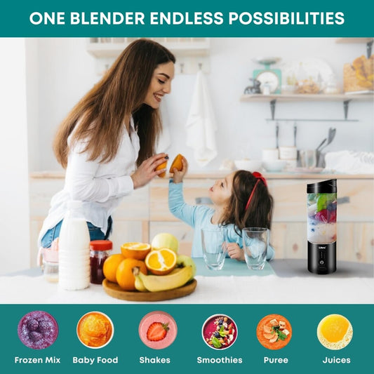Libra Plastic Portable Blender, USB Rechargeable Blender Juicer with 6 Blades, 530ml Capacity, 4000mAh Battery, 235W Motor, Waterproof Portable Juicer for Travel, Gym & Office (Transparent Black)